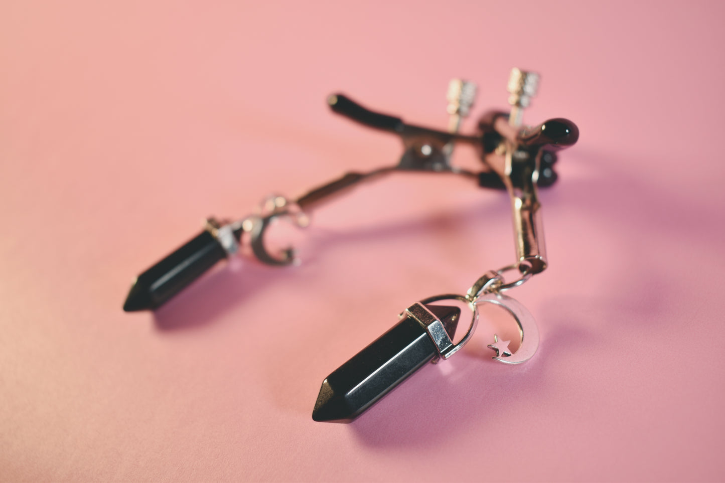 Moon and Black Crystal Nipple Clamps