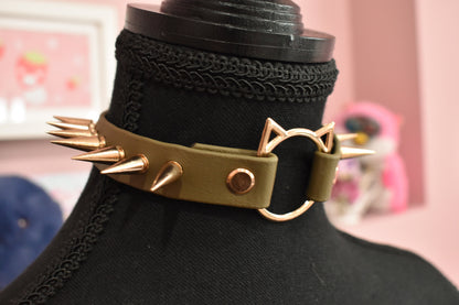 Kaki Green + Golden Kitty Biothane Choker