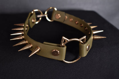 Kaki Green + Golden Kitty Biothane Choker