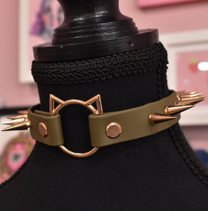 Kaki Green + Golden Kitty Biothane Choker