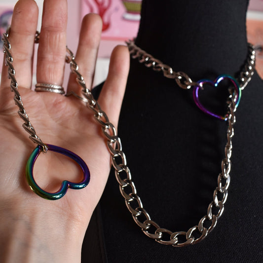 Rainbow Heart Ring Slip Chain / Tug Proof Version