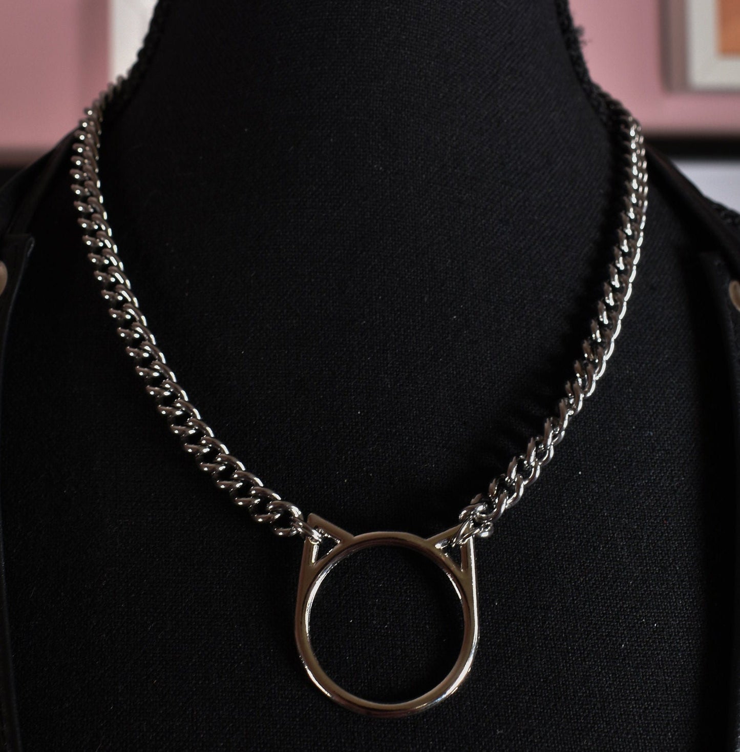 Silver Kitty Ring Necklace / Stainless Steel Chain (Not The Ring See Description)