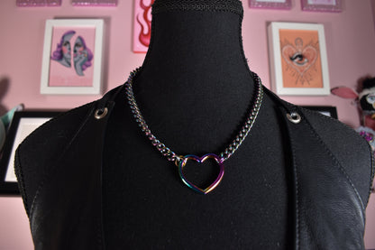 Rainbow Heart Ring Necklace / Stainless Steel Chain (Not The Ring See Description)