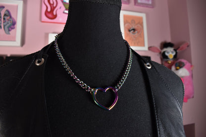 Rainbow Heart Ring Necklace / Stainless Steel Chain (Not The Ring See Description)