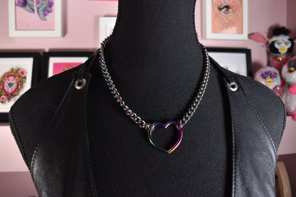 Rainbow Heart Ring Necklace / Stainless Steel Chain (Not The Ring See Description)