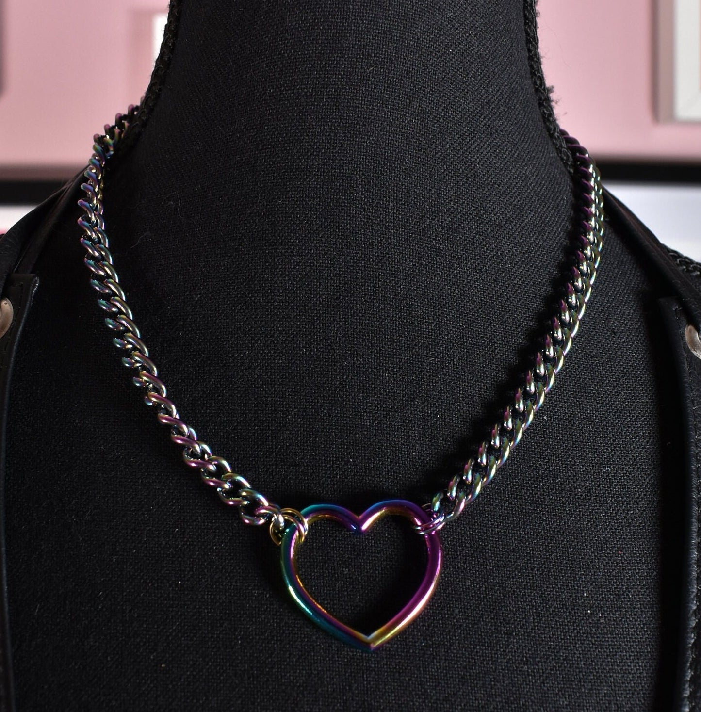 Rainbow Heart Ring Necklace / Stainless Steel Chain (Not The Ring See Description)