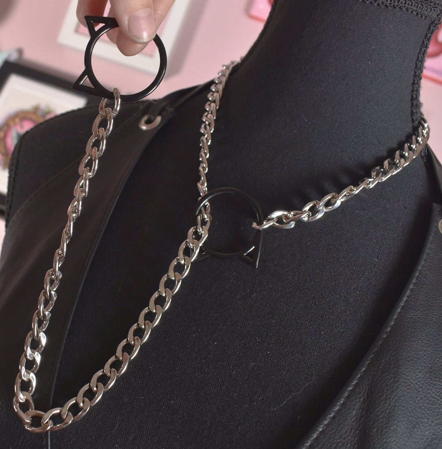 Black Kitty Ring Slip Chain / Tug Proof Version