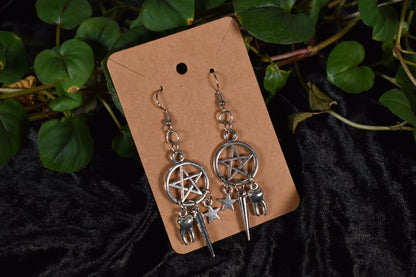 Pentacle And Teeth Earrings