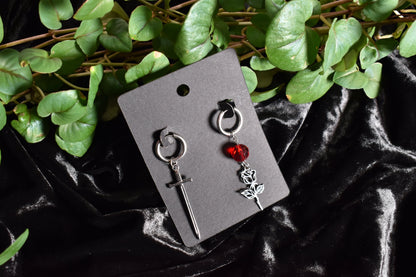 Sword And Rose Stainless Steel Earrings