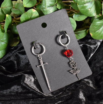 Sword And Rose Stainless Steel Earrings