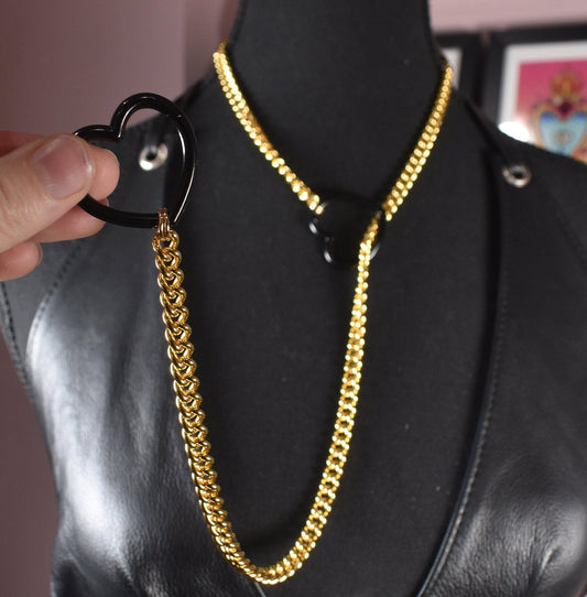 Yellow Gold + Black Heart Ring Slip Chain