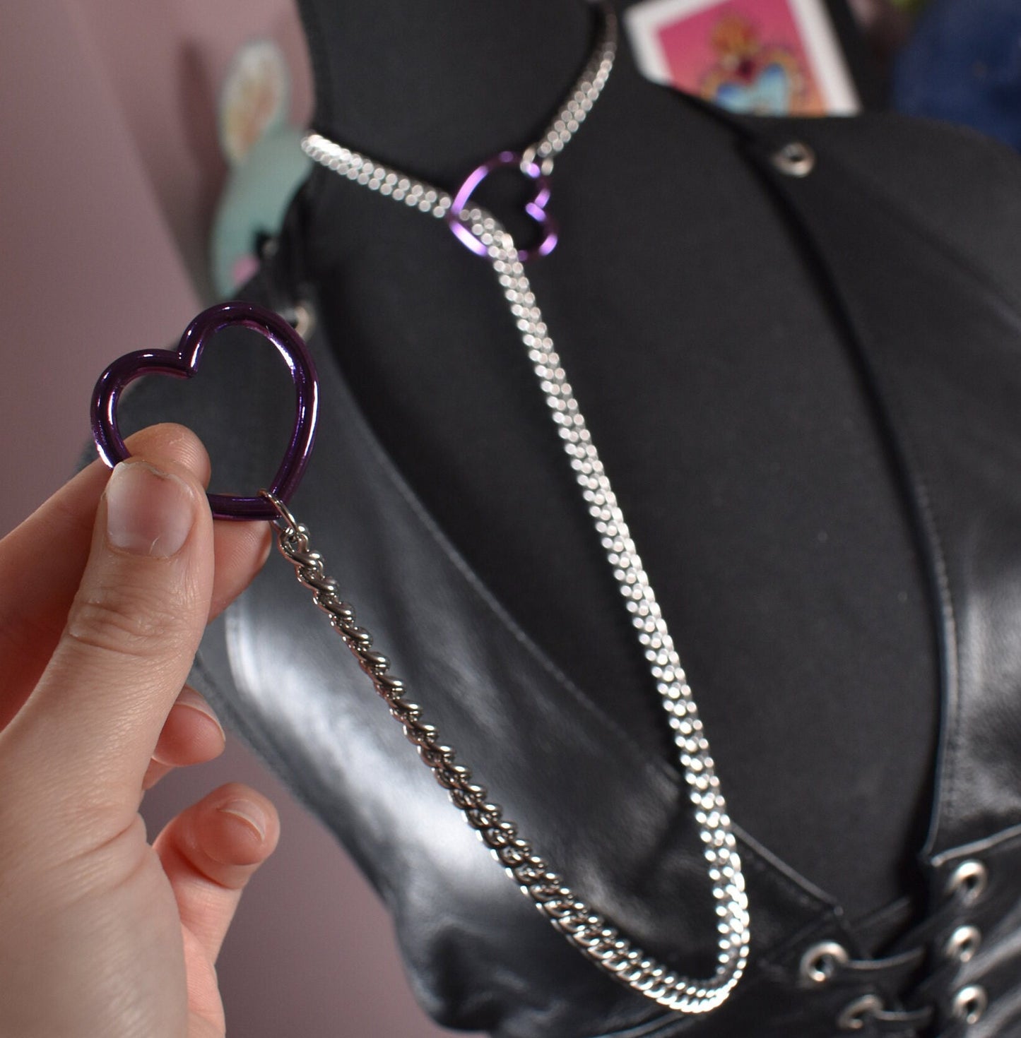 Silver + Purple Heart Ring Slip Chain / Fashion Version