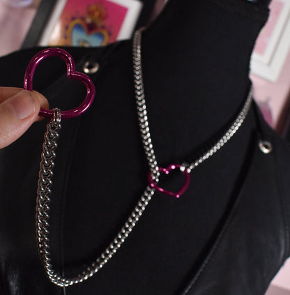 Silver + Hot Pink Heart Ring Slip Chain