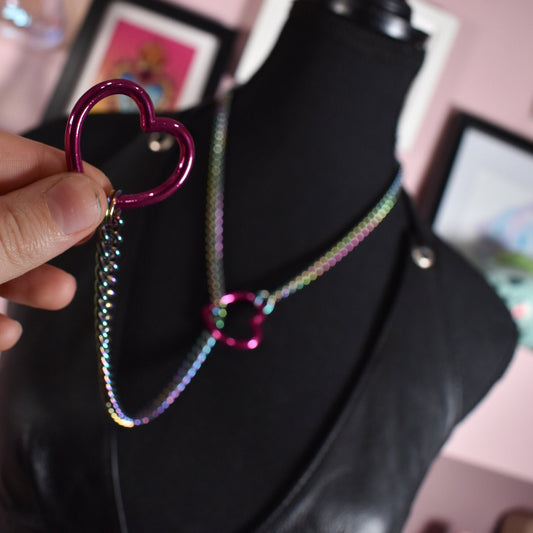 Rainbow + Hot Pink Heart Ring Slip Chain