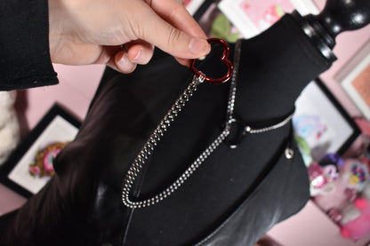 Half And Half Gunmetal + Red/black Heart Ring Slip Chain