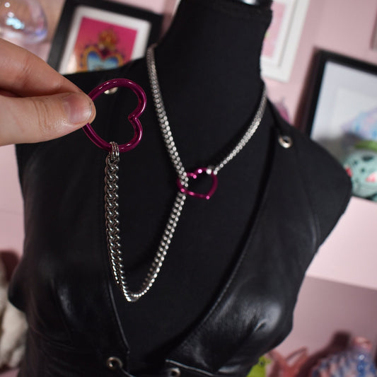 Silver + Hot Pink Heart Ring Slip Chain