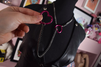 Gunmetal + Hot Pink Heart Ring Slip Chain