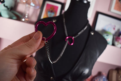 Gunmetal + Hot Pink Heart Ring Slip Chain