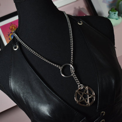 Silver Pentagram Ring Slip Chain