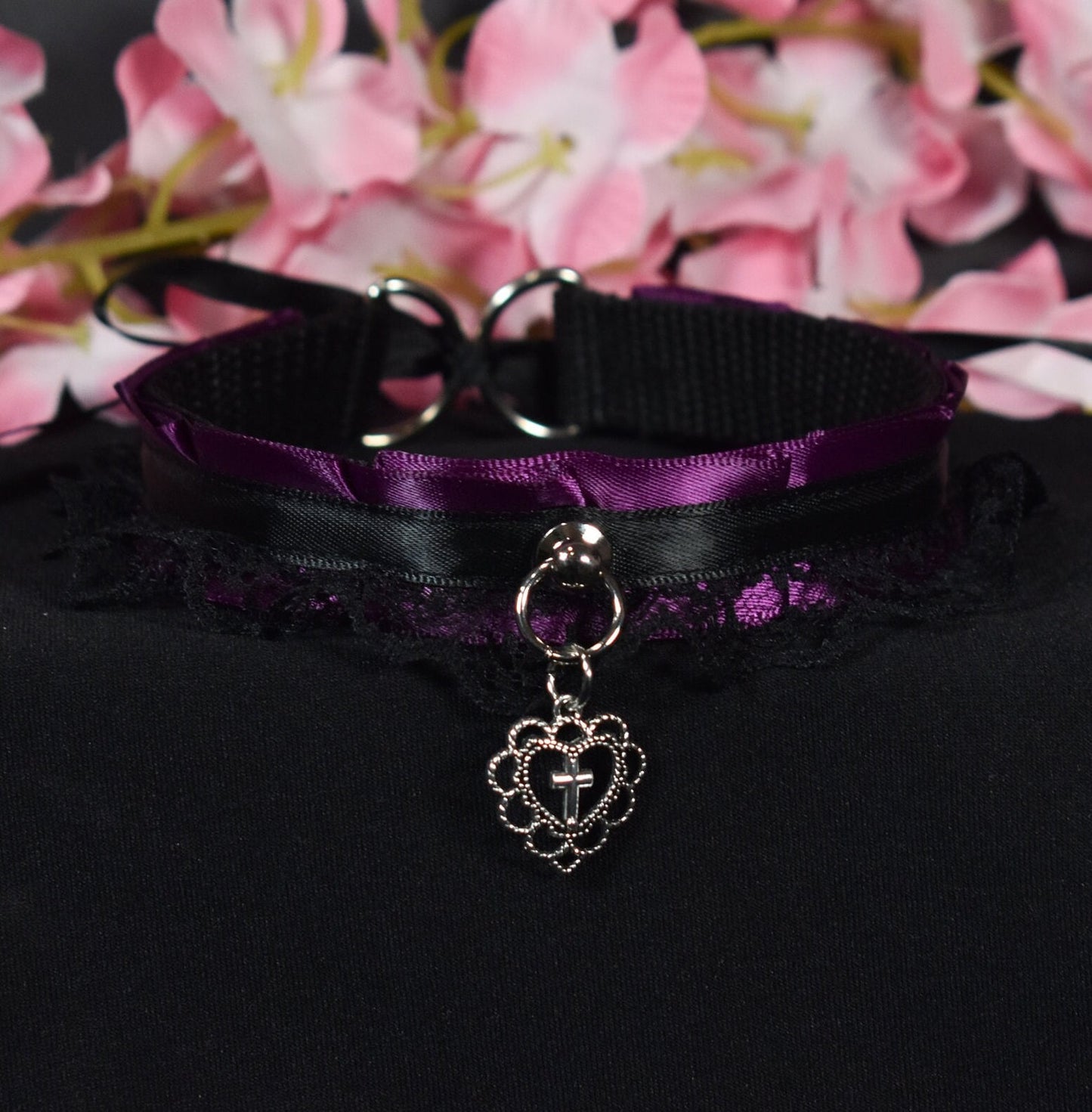 Aubergine Purple Cross Heart Choker