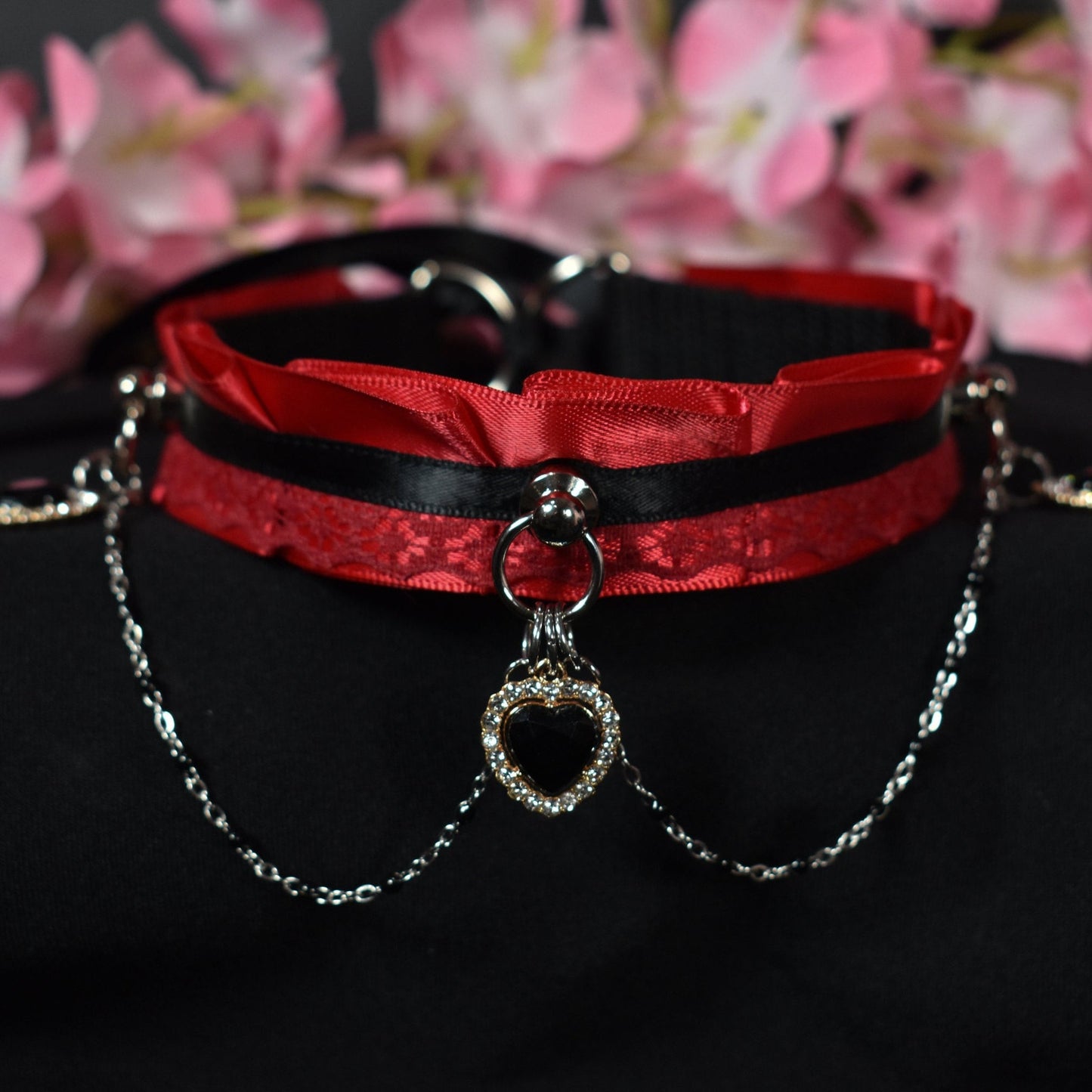 Valentine Red Lace Hearts Choker