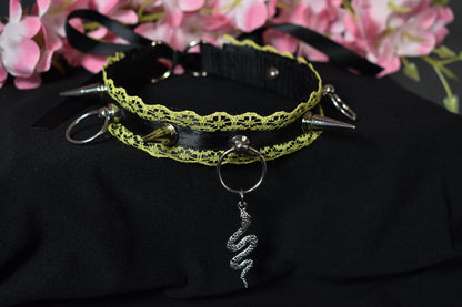 Spiked Yellow Snake Choker