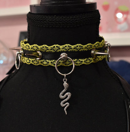 Spiked Yellow Snake Choker