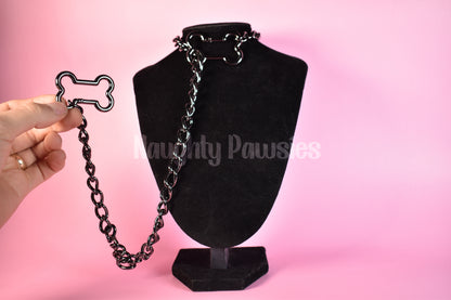 Gunmetal Dog Bone Clip Thick Slip Chain 25in