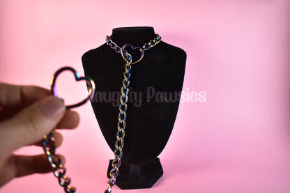 Thick Stainless Steel Slip Chain Heart Rings / Rainbow