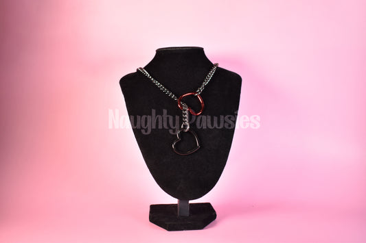 Half And Half Gunmetal + Red/black Heart Ring Slip Chain