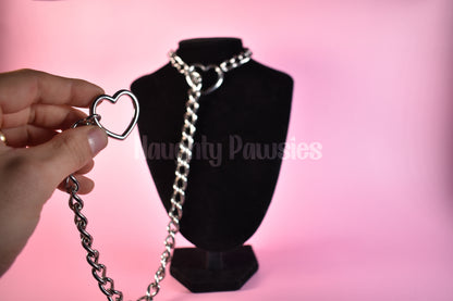 Thick Stainless Steel Slip Chain Heart Rings / Silver