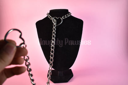 Thick Stainless Steel Slip Chain Heart Rings / Silver