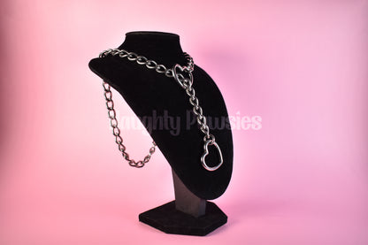 Thick Stainless Steel Slip Chain Heart Rings / Silver