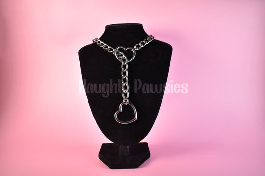 Thick Stainless Steel Slip Chain Heart Rings / Silver