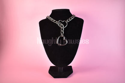 Thick Stainless Steel Slip Chain Heart Rings / Silver