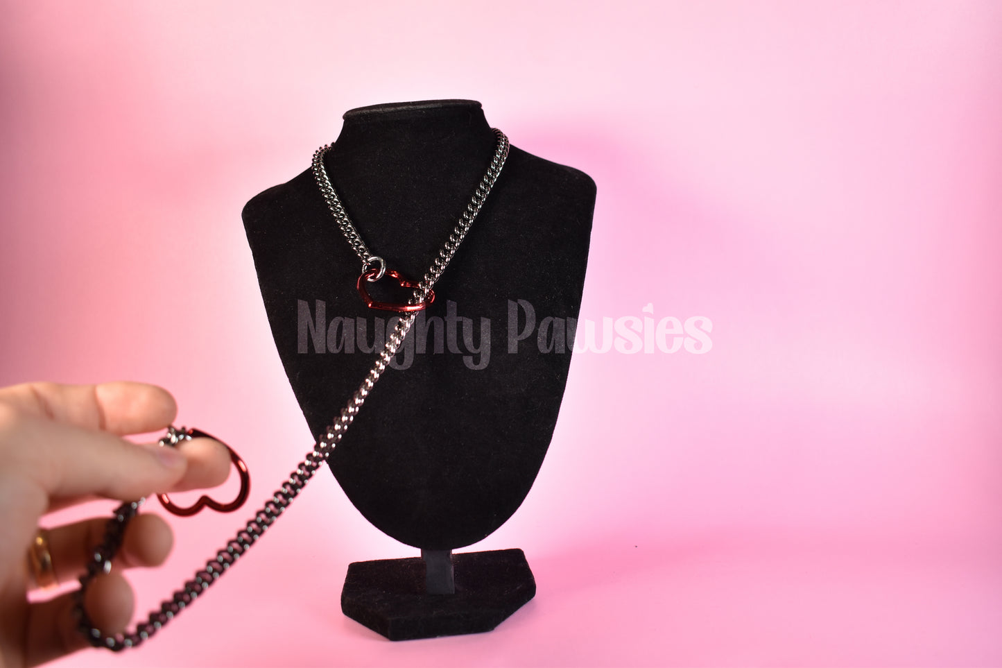 Gunmetal + Red Heart Ring Slip Chain