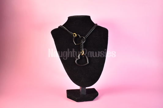 Black Matte Heart Slip Chain (Gold O-Ring)