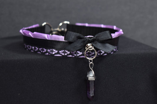 Purple And  Black Crystal Choker