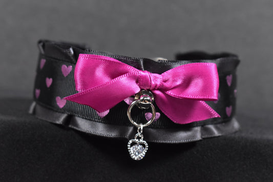 Pink Black Hearts Choker