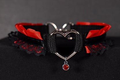 Red Ruffle Heart Choker