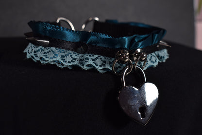 Lock And Spikes Blue Choker