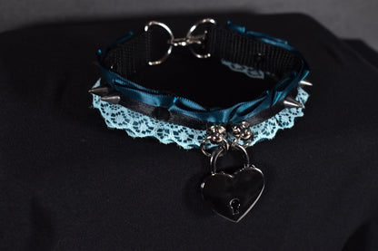 Lock And Spikes Blue Choker