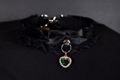 Black + Emerald Heart Choker