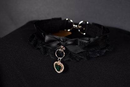 Black + Emerald Heart Choker