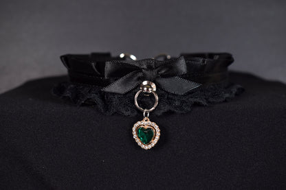 Black + Emerald Heart Choker