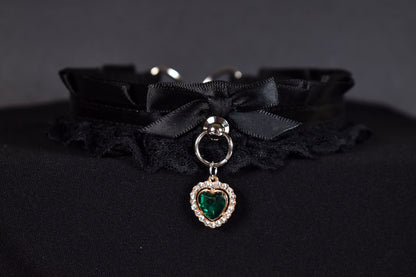 Black + Emerald Heart Choker